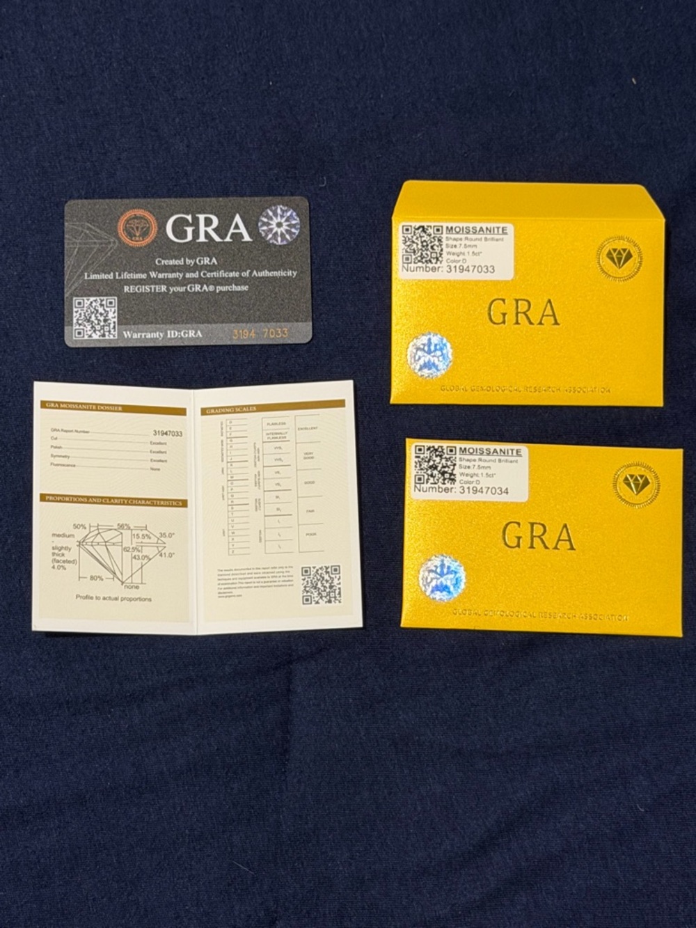 (Video of earring 2nd slide)GRA Moissanite Certificate Cards - Gold and Black